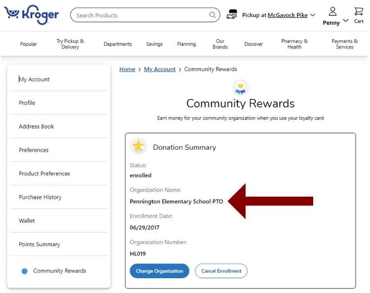 pennington pto kroger card